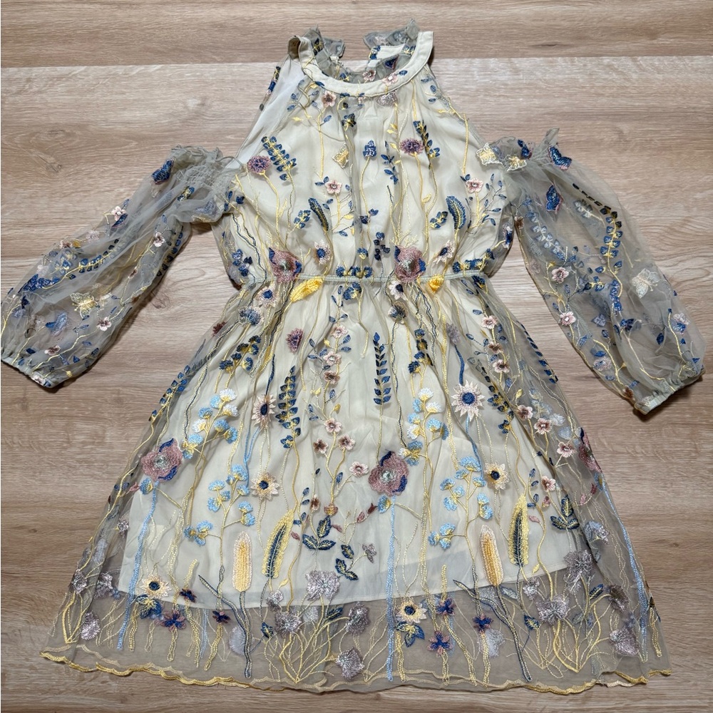 Floral Embroidered Dress - Multicolor